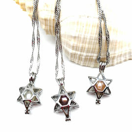 Love Wish Pearl Silver Hexagon Cage Necklace Pendant Can Open Put Bead